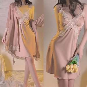 Sfy9493 Conjunto de Lencería Sexy al por Mayor para Mujer, Tallas Grandes, con Bordado Fino de Encaje, Tirantes Acolchados, Camisón y Bata, Ropa de Dormir - Product Image 4