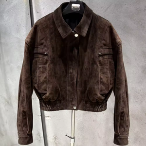 <span class=keywords><strong>Giacca</strong></span> Bomber <span class=keywords><strong>Oversize</strong></span> da <span class=keywords><strong>Donna</strong></span> in <span class=keywords><strong>Pelle</strong></span> Scamosciata Marrone Scuro Vera <span class=keywords><strong>Pelle</strong></span> - Product Image 1