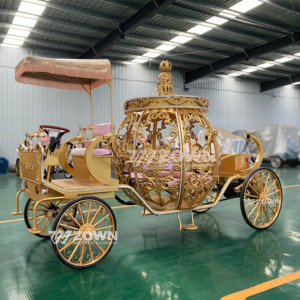 European Elegant Princess Factory customized Pumpkin Wedding Car Electric golden Wedding Carriage With light strip - Product Image 1