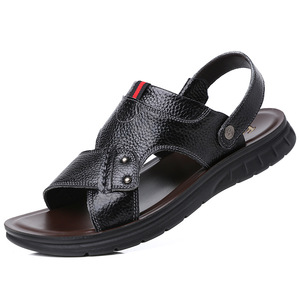 Sandales plates d'été pour hommes en cuir de vachette marron avec bande élastique, tailles 45 46 47 48 49 50, chaussures de plage - Product Image 2