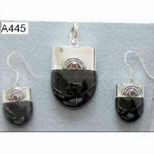 Women's 925 Sterling Silver Black <b>Onyx</b> <b>Earrings</b> and Pendant Big Stone Jewelry for Gift and Anniversary Occasions - Product Image 1