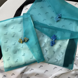 Wholesale Logo Printed Personalized Chinese <b>Frog</b> Button Blue Organza Sheer Envelope <b>Bag</b> for Clothes Gift Silk Scarf Packaging - Product Image 4