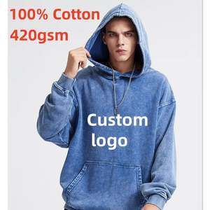 Sweat à capuche vintage délavé à l'acide avec impression en relief personnalisée, en molleton 100% coton épais 420g, style streetwear, noir, coupe oversize unisexe - Product Image 1