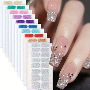 Qianya Gradient Glitter Nail Stickers Étanche Aucune Lumière Nécessaire-Mode Nail Wrap Vinyle Stickers pour Femmes Filles DIY <span class=keywords><strong>Manucure</strong></span> - Product Image 5