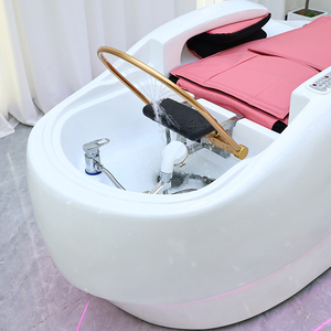 Lit de lavage de cheveux de luxe moderne 4D avec <span class=keywords><strong>massage</strong></span> électrique et vapeur, mobilier de salon de coiffure rose - Product Image 4