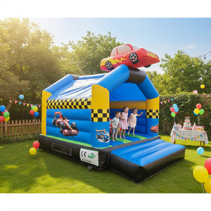 Château gonflable commercial bleu en forme de voiture de course pour garçons, trampoline gonflable personnalisé pour événements et fêtes - Product Image 1