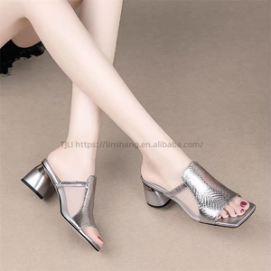 Factory Wholesale Women's Chunky Heel <b>Slide</b> Sandals for Summer-<b>Slip</b>-on Style, Comfortable Faux Leather Mules - Product Image 5