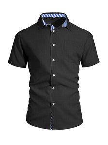 เสื้อเชิ้ตผ้าฝ้ายลินินแขนสั้นคอปกพับได้สำหรับผู้ชาย สไตล์ลำลอง ปักโลโก้ น้ำหนัก 160GSM เหมาะสำหรับใส่เที่ยวพักผ่อนหรือใส่เดินเล่นในเมือง - Product Image 4