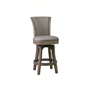 Tabouret de bar pivotant sans accoudoirs Henry, hauteur de comptoir, 27 pouces, lin gris chiné, base en bois, design moderne - Product Image 1