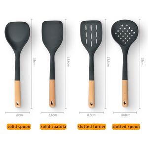 طقم أدوات مطبخ سيليكون بمقابض خشبية مكون من 7 قطع |   أدوات الخبز والطهي (ملعقة تقليب/ملعقة مثقبة/ملعقة قلي) - Product Image 3