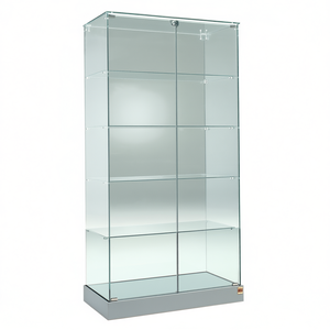 Vitrine en verre Htz 75x46x180cm gris clair avec 4 étagères et portes à charnières verrouillables - Product Image 2