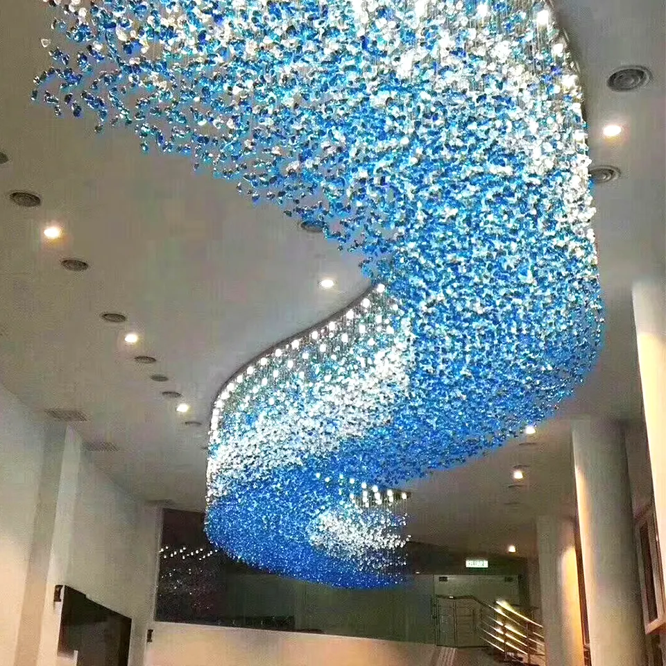 Custom Hotel Glass Decorative Stones Ceiling Led Light Chandelier For Large Sand Table Sales Department Pendant Lamp