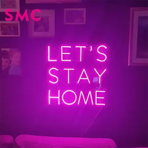 Tanda neon Custom let's stay home mendukung penyesuaian pemberitahuan yang berbeda untuk menghias kamar tidur lampu neon