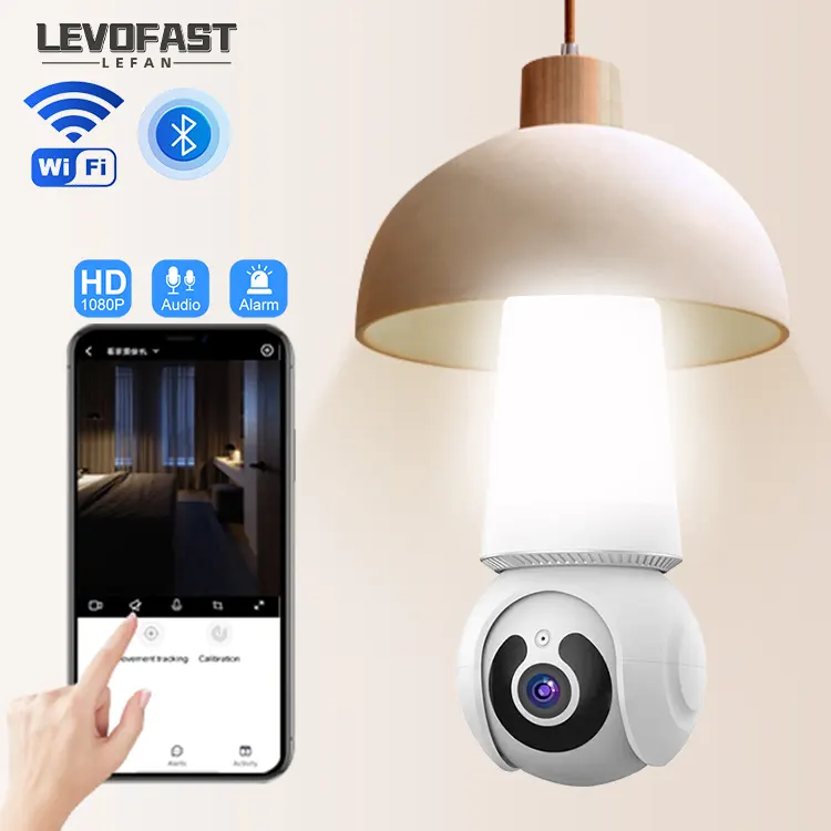 Levofast 2024 nova lâmpada V380Pro para interior com wi-fi CCTV câmera IP 3MP lâmpada sem fio com cartão TF de 128 GB