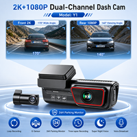 Kamera Dash Cam 2K+1080P WiFi Kontrol Aplikasi Pemantau Parkir 24 Jam 2 Lensa Kendaraan Mobil Black Box DVR Kamera Depan dan Belakang Mini