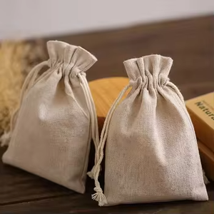 Custom Logo <b>Jute</b> Jewelry <b>Sack</b> Linen Drawstring Gift Pouches and Shopping Bag with Letter Pattern for Makeup Storage - Product Image 1