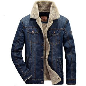 Men's Vintage <strong>Sherpa</strong> Fleece Lined <strong>Denim</strong> Biker <strong>Jacket</strong> Plus Size Casual Button-Up Coat in Stylish Jean Style Winter Woven <strong>Jacket</strong> - Product Image 1
