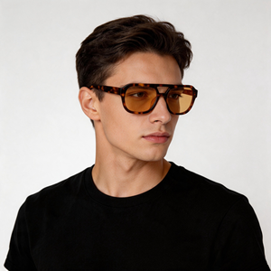 Gafas de sol retro de doble puente para hombre, montura completa de acetato con efecto tortuga, protección UV400, lentes CR39, en stock - Product Image 1