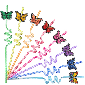 Paille en plastique réutilisable de qualité alimentaire PETG, motif papillon de dessin animé, nouvelle arrivée, idéale pour les fêtes, les jeux et les cadeaux - Product Image 1