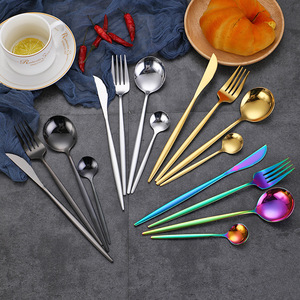 Muỗng Nĩa đặt thép không gỉ dao kéo bạc và vàng thiết lập dao kéo gương vàng thiết lập - Product Image 2