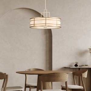 Modern Chinese Style Round Fabric LED Pendant <b>Light</b> E27 Single Head For Living Room Bedroom Dining Room Study Warm White <b>Light</b> - Product Image 1