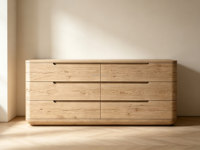 Commode moderne Sageliving à 6 tiroirs, silhouette incurvée, poignées découpées, meuble de rangement pour chambre à coucher