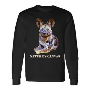 T-shirt promozionale SM a maniche lunghe con design artistico dipinto a mano a tema cani selvatici africani - Product Image 1