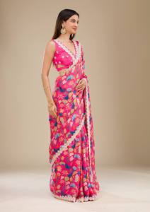 Sari Georgette Premium con impresiones digitales y bordado Codding Lentejuelas Trabajo Sari listo para mujer - Product Image 4