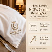 Ensemble de linge de lit d'hôtel 100% coton 300TC blanc drap plat drap-housse housse de couette taie d'oreiller OEM logo personnalisé vente en gros
