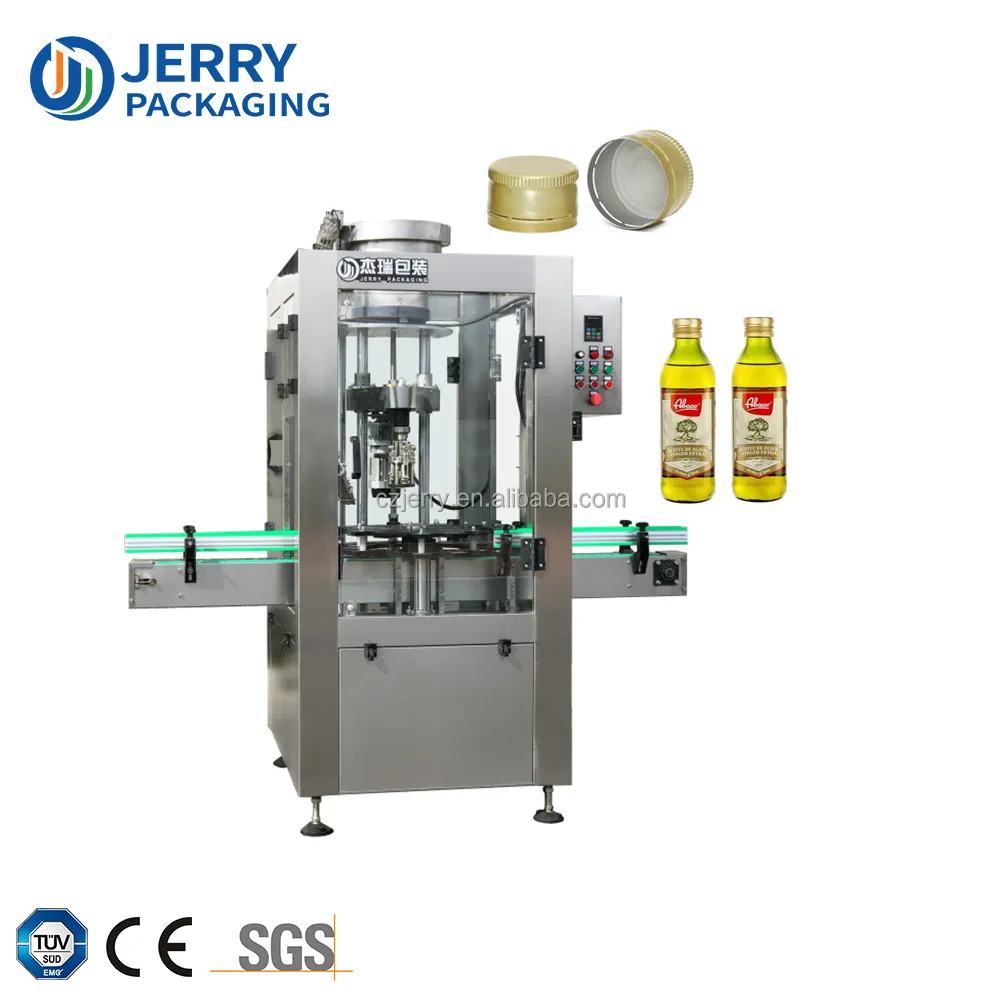 JERRY paketi JAC-40 tek kafa elektrikli otomatik yağ şarap meşrubat dolum makinesi sıvı alüminyum ROPP kapaklar şişe kapaklama makinesi