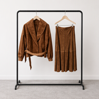 Ensemble deux pièces pour femmes AIMEISI, veste en daim classique minimaliste décontractée à col large et ceinture, jupe plissée