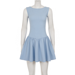 Vestido Midi Elegante Francés para Mujer, Estilo Chic, Sin Mangas, Color Azul Claro, Estilo Dama de la Sociedad, Línea A, con Volumen - Product Image 6
