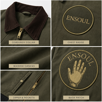 Fabricant de vestes sur mesure pour hommes, vestes de style rétro en toile de coton, col en velours côtelé, effet délavé, streetwear, patchwork, vêtements de travail, vestes de type barn