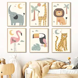 Home Decor Print Artwork Nordic Style Painting Abstract Cartoon animal Picture Wall Art Canvas With Frame decorative Painting