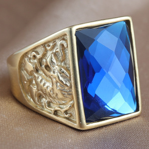 Bague Dragon Style Européen et Américain en Acier Inoxydable avec Pierre Précieuse Bleue Sertie en Bezel, Bijou Tendance pour Femme, Cadeau 270102 - Product Image 1