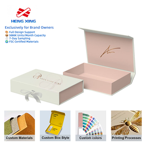 HENGXING Wholesale Custom Rigid <b>Gift</b> <b>Box</b> with Silk Bow Hot Stamped Logo FSC Certified for Jewelry <b>Earring</b> Product Packaging - Product Image 1