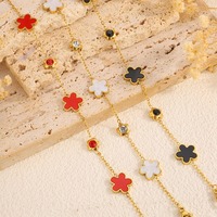 Bracelet en acier inoxydable plaqué or avec zircon, motif trèfle à cinq feuilles, non décolorant, bijou tendance pour femme ZHONGNUO STB3-026