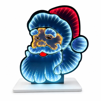 Lampe de table de Noël avec miroir infini 3D LED Père Noël, décoration de Noël, alimentation double DC USB, indice de protection IP44, LED bleue