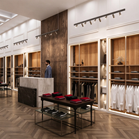 Aménagement intérieur de magasin de vêtements : Vitrine en bois, comptoir en marbre, rail de suspension, CE ETL, vente en gros pour boutiques