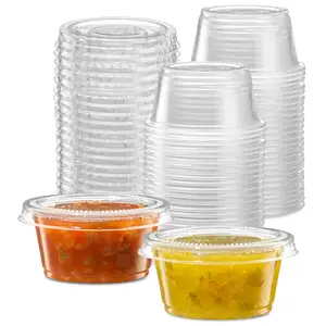 Groothandel Goedkope Wegwerp Plastic 2Oz Mini-Sausbeker Met Deksel Doorzichtige Kopjes Sauscontainer Dipsausbekers