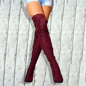 Skintight daim Sexy avant à lacets femmes sur le genou <span class=keywords><strong>bottes</strong></span> hautes cuisse haute côté fermeture éclair <span class=keywords><strong>bottes</strong></span> pour femmes grande taille 43 talon mince - Product Image 2