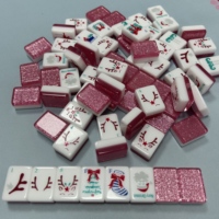 Jeu de Mahjong Américain Thème Noël - Mini Tuiles Acryliques Rose Scintillant Double Couche Artisanales Portables pour Jeu en Extérieur