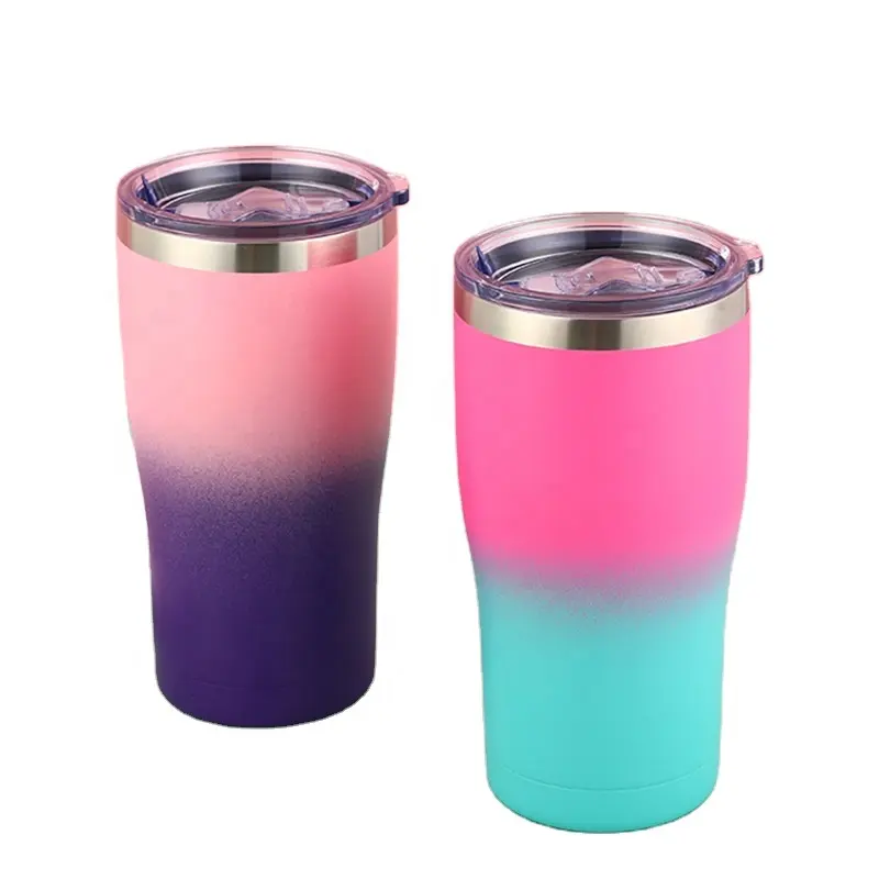 Custom color gradient coffee cup 20oz double wall stainless steel travel coffee tumbler portable water bottle with lid