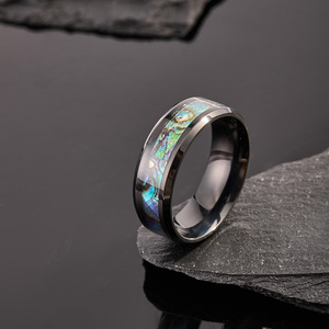 8mm cao đánh bóng Titan nhẫn cho nam giới phụ nữ phong cách vài đồ trang sức bào ngư vỏ bạc hoặc màu đen đám cưới ban nhạc không thấm nước - Product Image 5