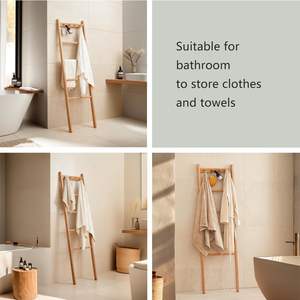 Escalera para Mantas de Madera de Haya, Soporte para Edredones de Estilo Rústico Natural de 5.3 pies con Ganchos Superiores, Estante Decorativo de 4 Barras para Mantas - Product Image 6