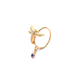 Anillo de Moda en Acero Inoxidable 316L con Baño de Oro PVD, Diseño de Libélula, Detalle de Cadena con Piedra Azul - Product Image 2