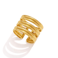 Anillo Clásico Hueco J&D Jewelry, Chapado en Oro de 18K, Acero Inoxidable, Zirconia, Anillo Abierto de Malla Lineal Hueca Multicapa