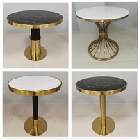 Table de salle à manger en marbre pour hôtel et restaurant, base en acier inoxydable doré, ronde ou carrée, mobilier de café et bistro