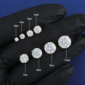 Iced Out Round Cut Moissanite Stud <b>Earrings</b> 925 Sterling Silver VVS Screw Back Threaded <b>Post</b> Secure Flat Back Bling - Product Image 4