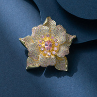 Broche Fleur de Pivoine en Cuivre et Zircon, Design de Marque de Luxe Léger, Vente Directe Usine XILIANGFEIZI